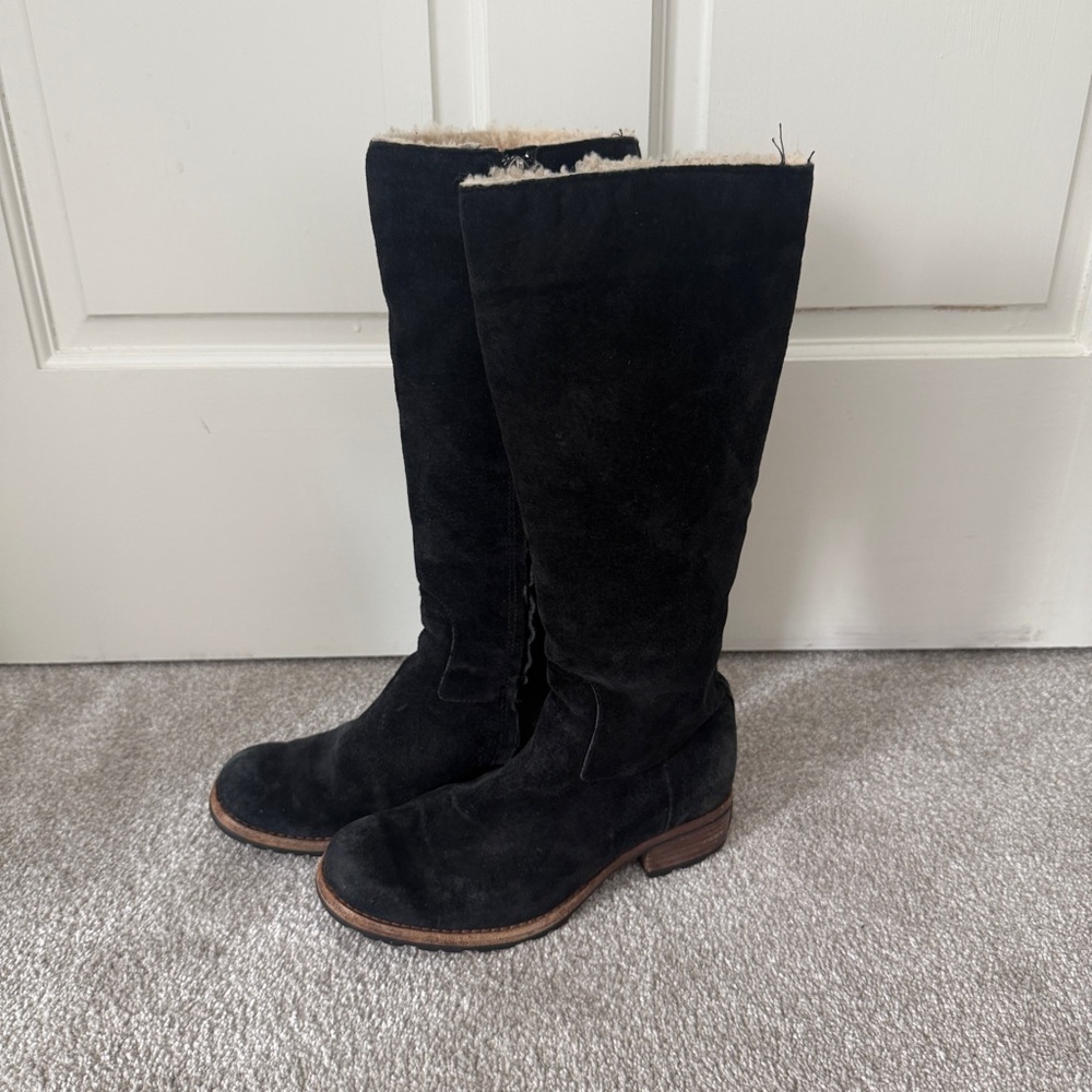 Ugg Australia Black Suede Knee-High Shearling Lined Boots